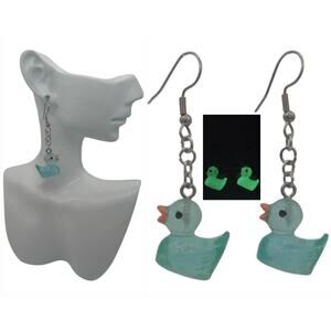Blue Glow in the Dark Duck Earrings Resin Dangle Earrings Gift for Her rave